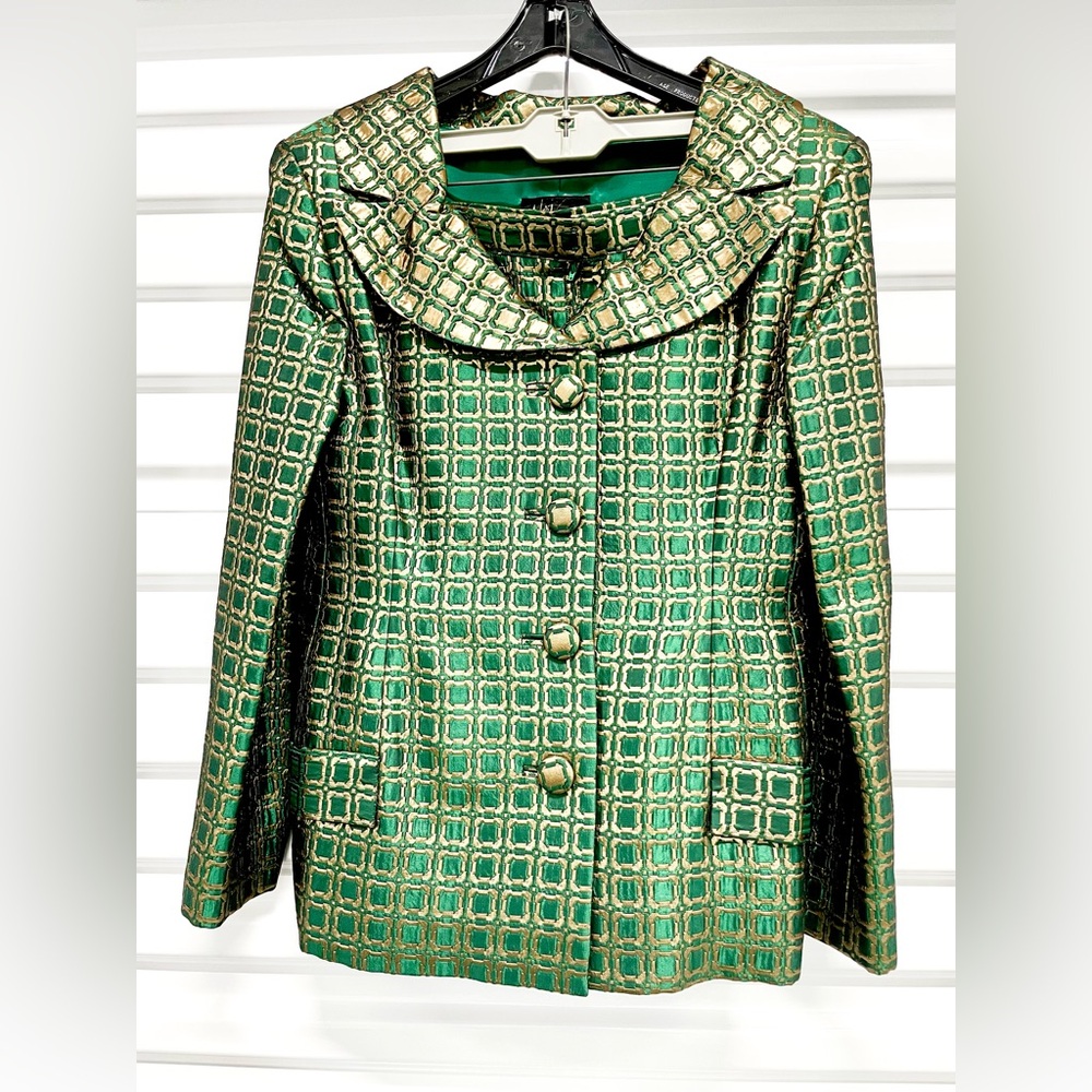 NASRIN ANSARI NEVER WORN NWOT Vintage Green Gld Patterned Two Piece Designer Med
